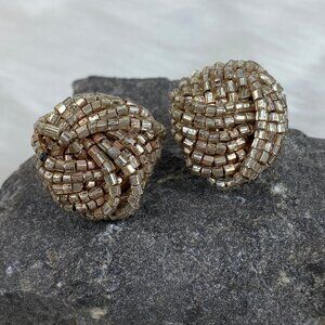 Vintage Champagne Beaded Cluster Clip-On Earrings